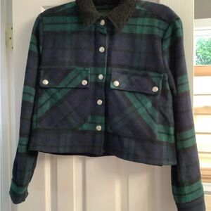 Blank NYC Green and Blue Plaid Teddy Jacket